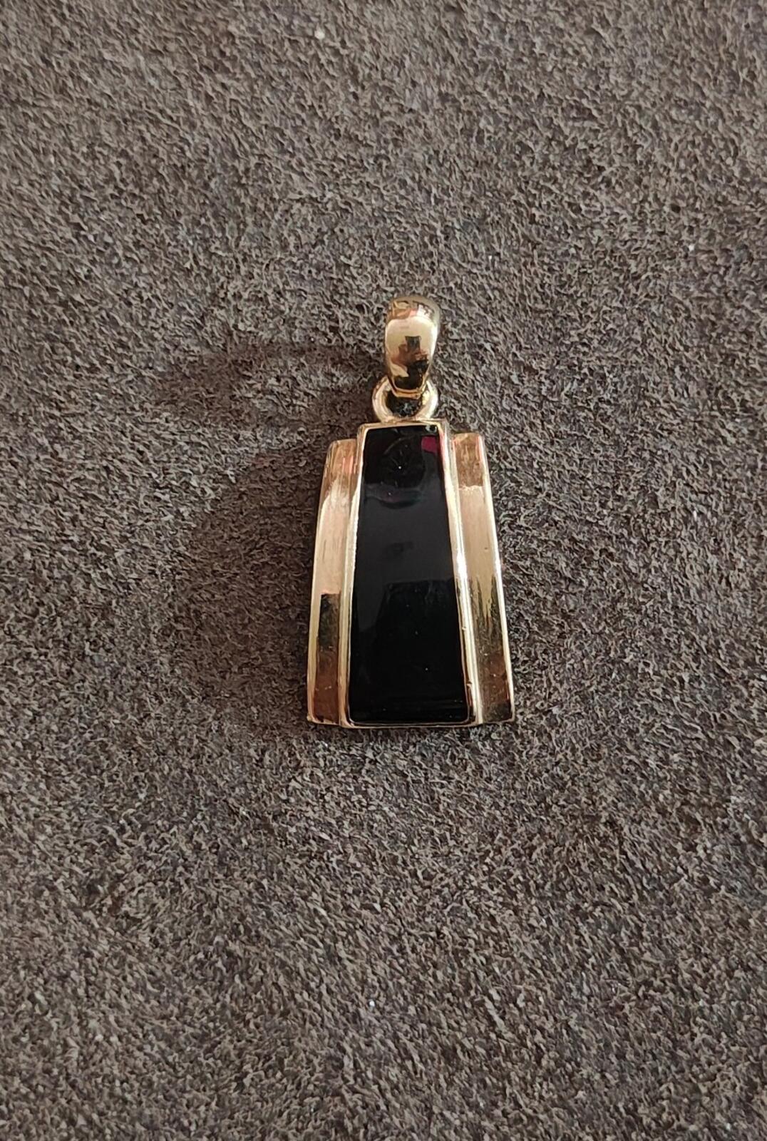 Signed Lia Sophia Refined Black Enamel Gold-Tone Slide Pendant