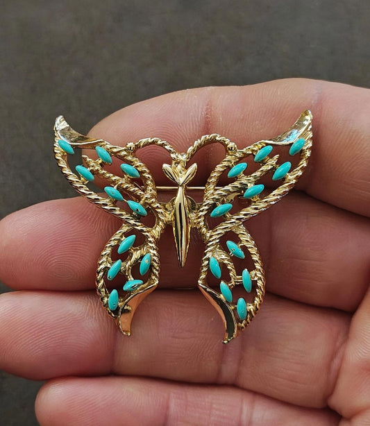 1960s Gerry's Gold Tone With Faux Turquoise Enamel Brooch