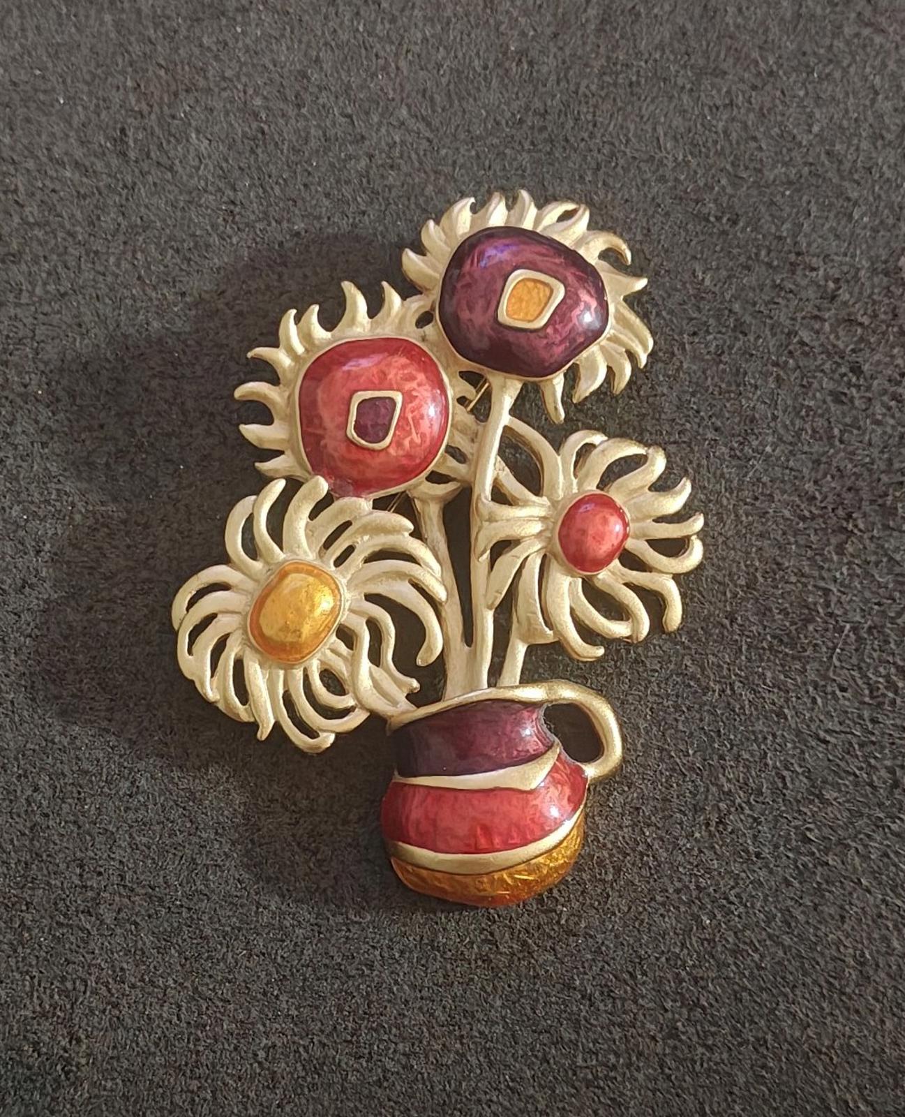 1970s Yves Saint Laurent for Avon Van Gogh's "Sunflowers" Painting Brooch
