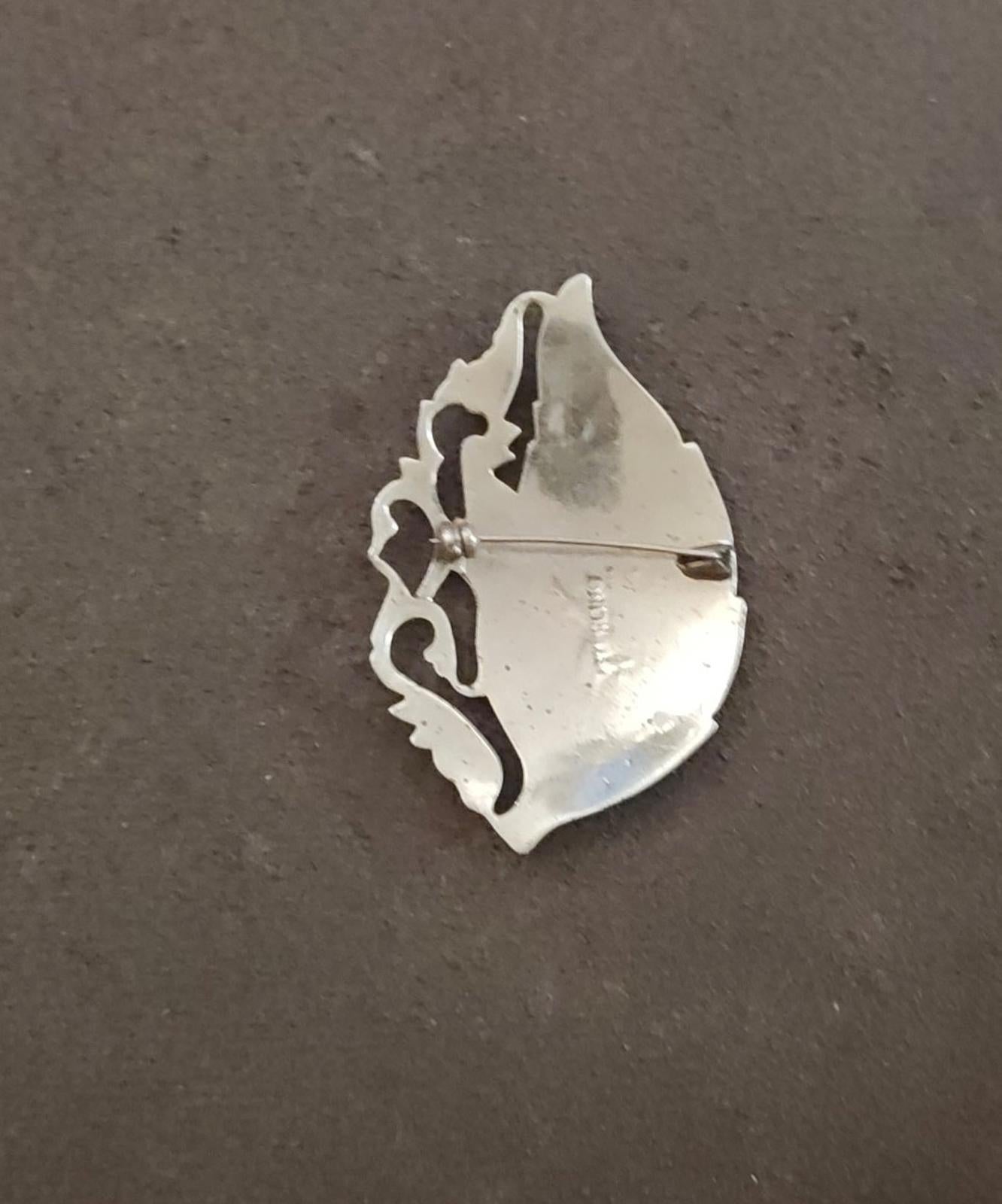 1950s Rare Sterling Silver Siamese Niello Brooch