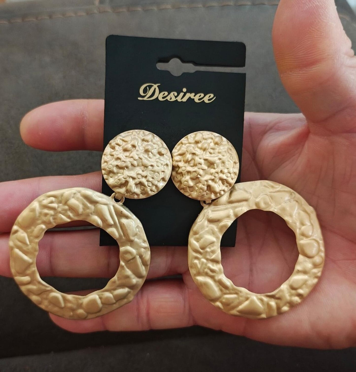 Gold Tone Desiree Brand Hammered Textured Statement Earrings New