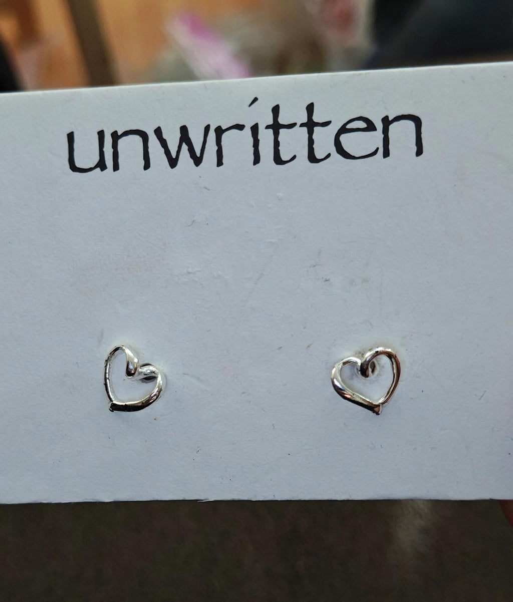 Unwritten Small Sterling Silver Open Heart Stud Earrings