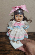 1980s Vogue Ginny Sleepy Eyes Doll in White, Pink & Blue Party Dress