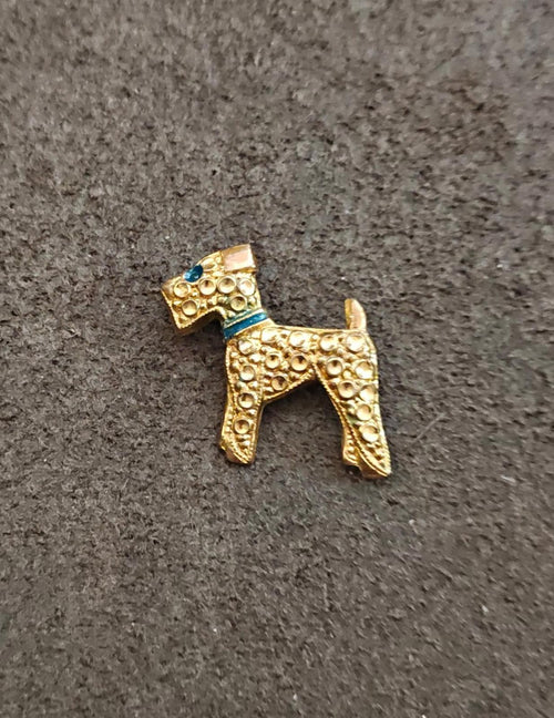 1890s Rare Gold Tone Textured Ornate Victorian Style Terrier Dog Brooch