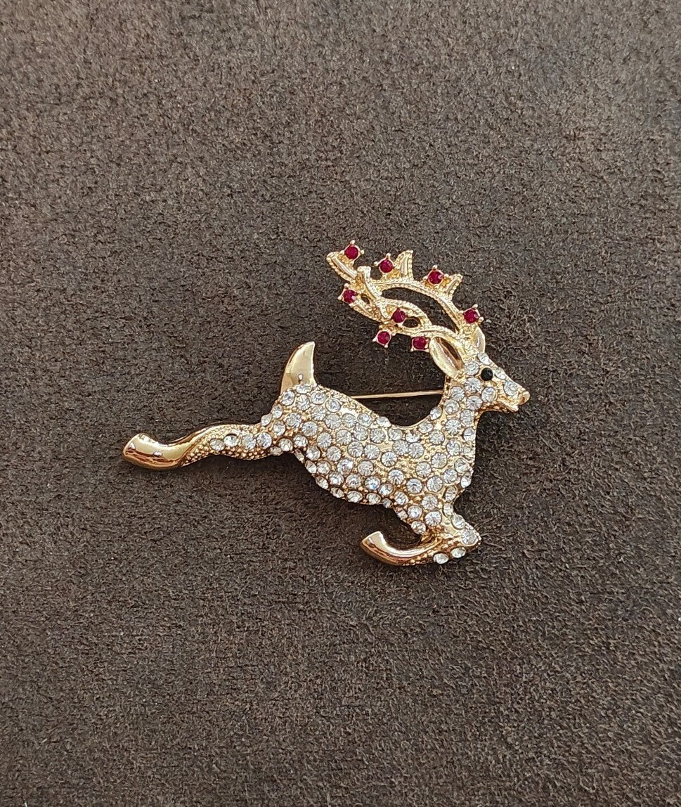 1980s Monet Reindeer Rhinestones Brooch