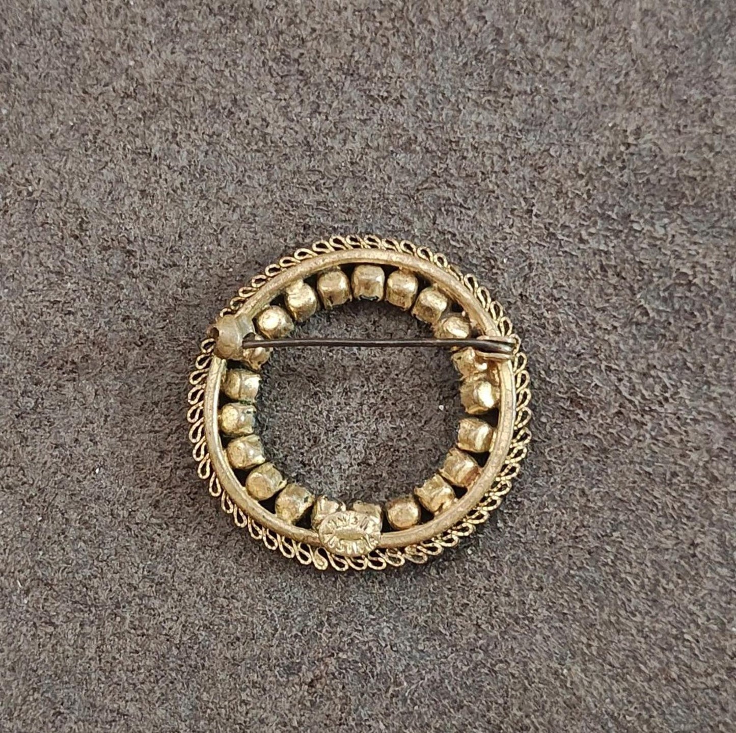 1960's/70's Gold Tone Filigree Blue Stones Made in Austria Brooch