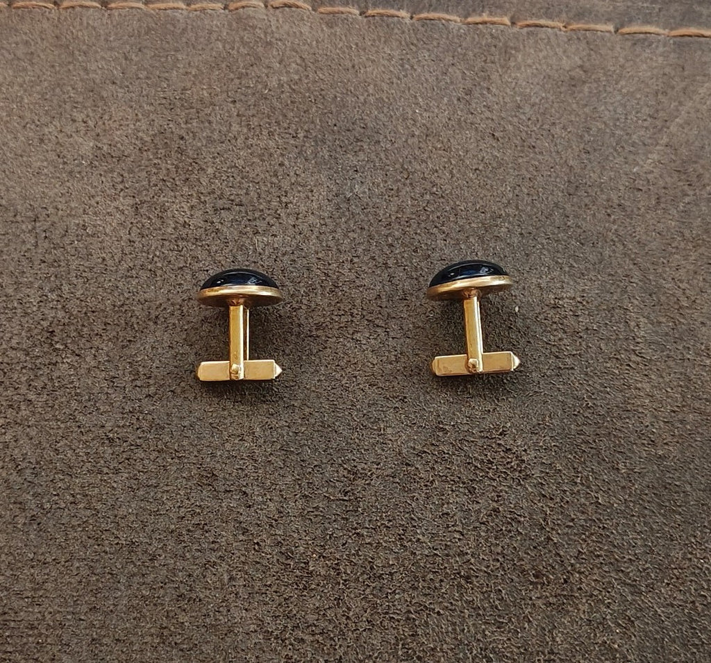 1950s/60s Swank Round Cobalt Blue Lucite Cabochon Gold Tone Cufflinks