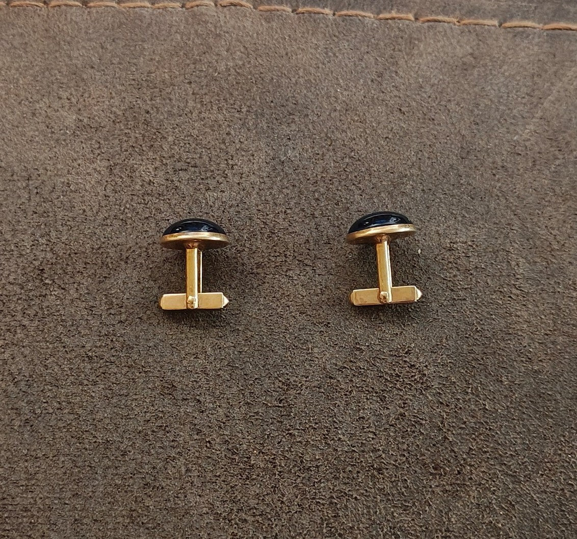1950s/60s Swank Round Cobalt Blue Lucite Cabochon Gold Tone Cufflinks