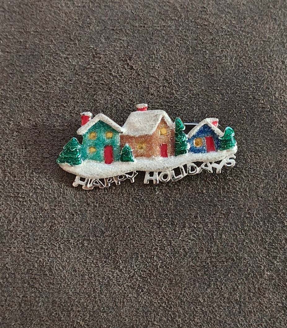 1980s Danecraft Happy Holidays Christmas Village Pin