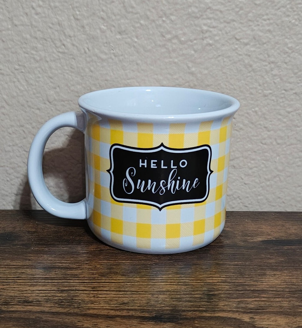 Hello Sunshine Yellow, Black & White Gingham Mug