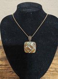 Early 2000s Lia Sophia Gold Tone Mother of Pearl Mosaic Slide Pendant Necklace