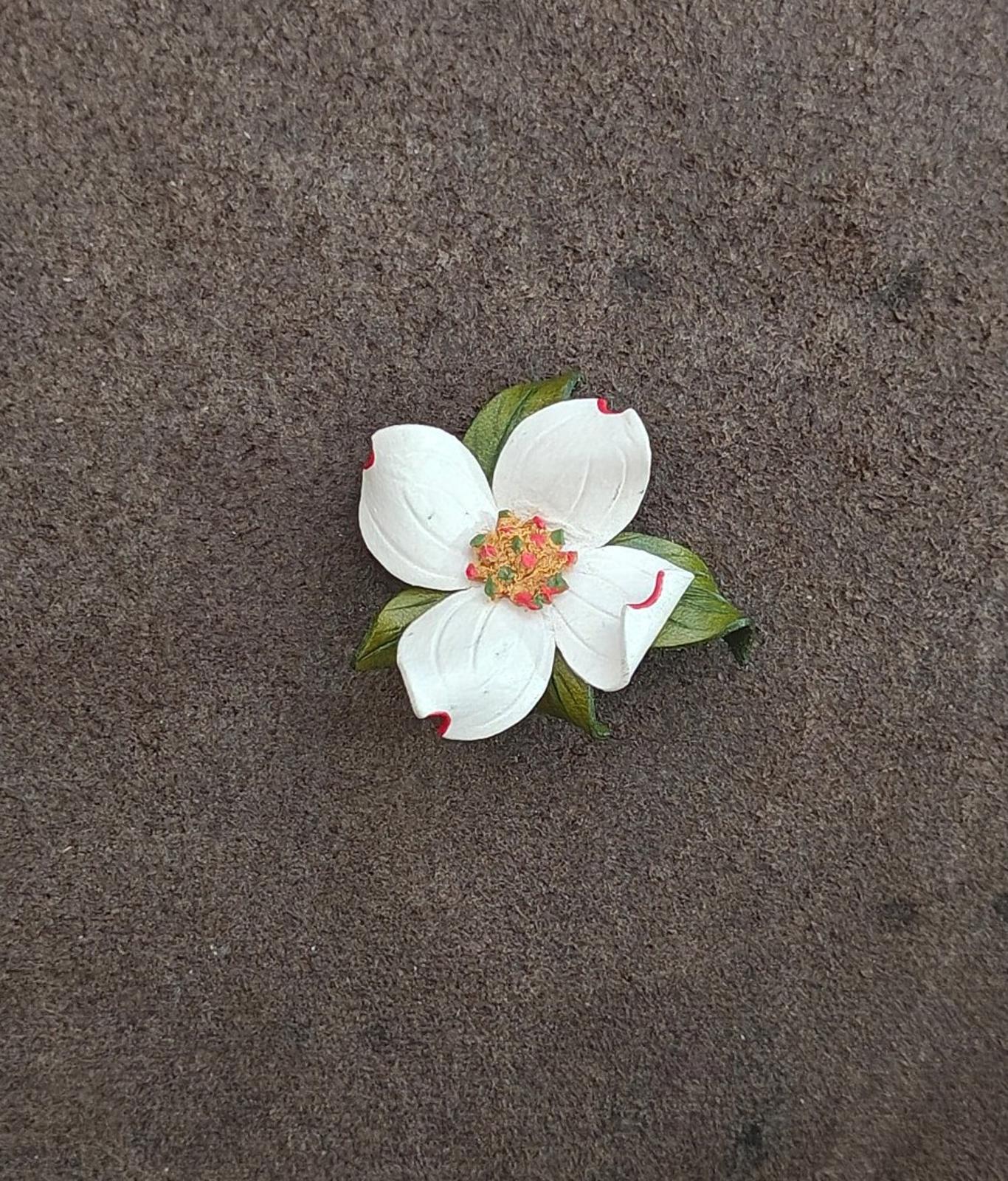 1980s Handcrafted Leather Dogwood Flower Brooch