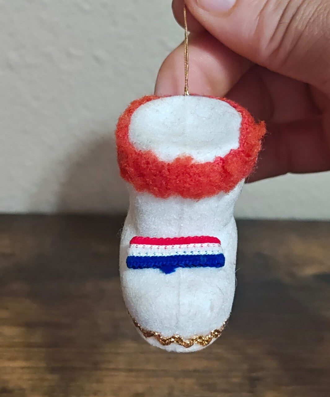 1970s Handmade Felt Dutch Clog Christmas Ornament