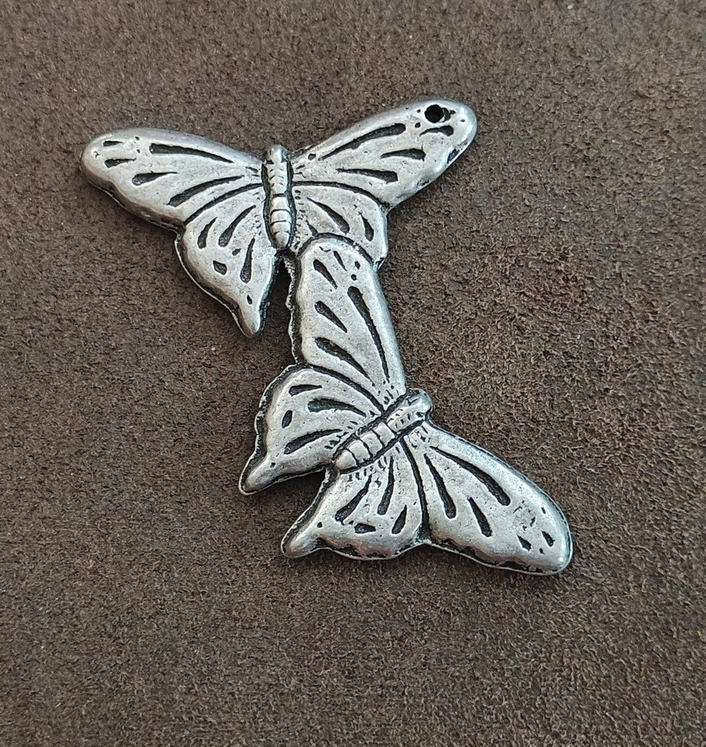 Vintage Style Silver Tone Double Butterfly Statement Component