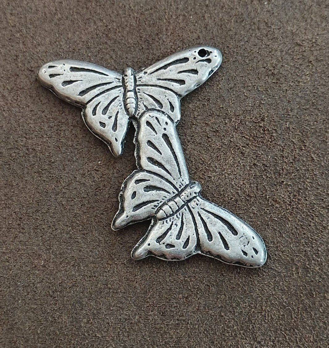 Vintage Style Silver Tone Double Butterfly Statement Component