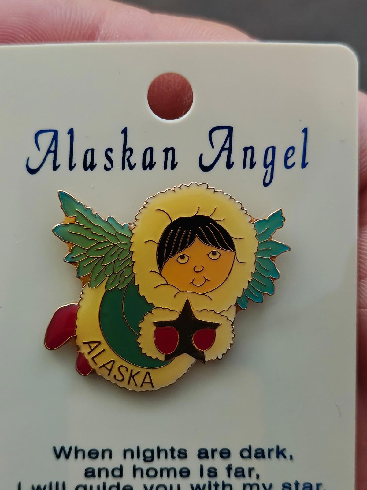 1980s Alaskan Angel Gold Tone Enamel Pin