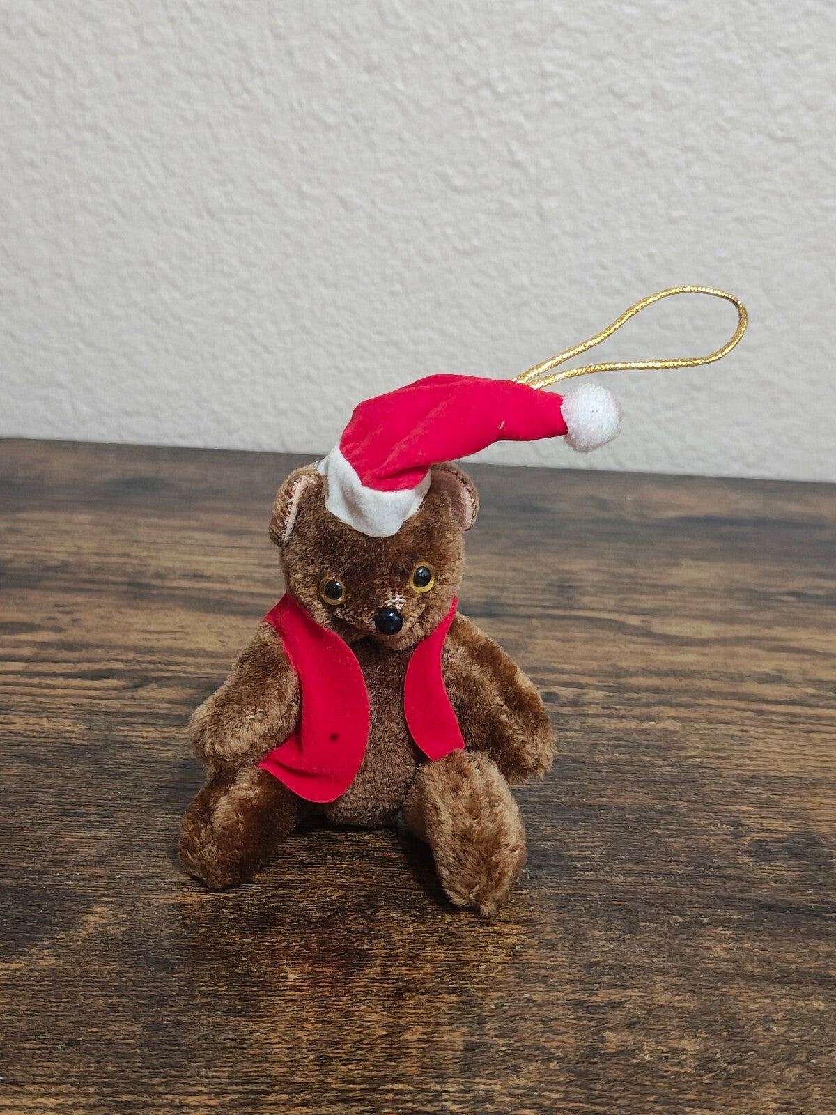 1970s/80s Fuzzy/Flocked Miniature Teddy Bear Christmas Ornament