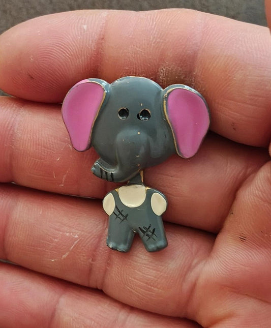 1970s/80s Metal Articulated Grey, White and Pink Enamel Elephant Brooch