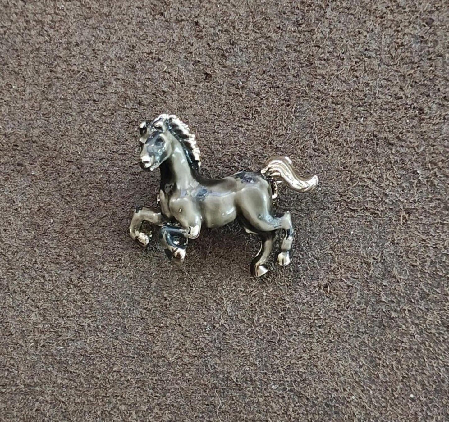 1970s/80s Silver With Grey & Black Enamel Prancing Horse/Stallion Brooch