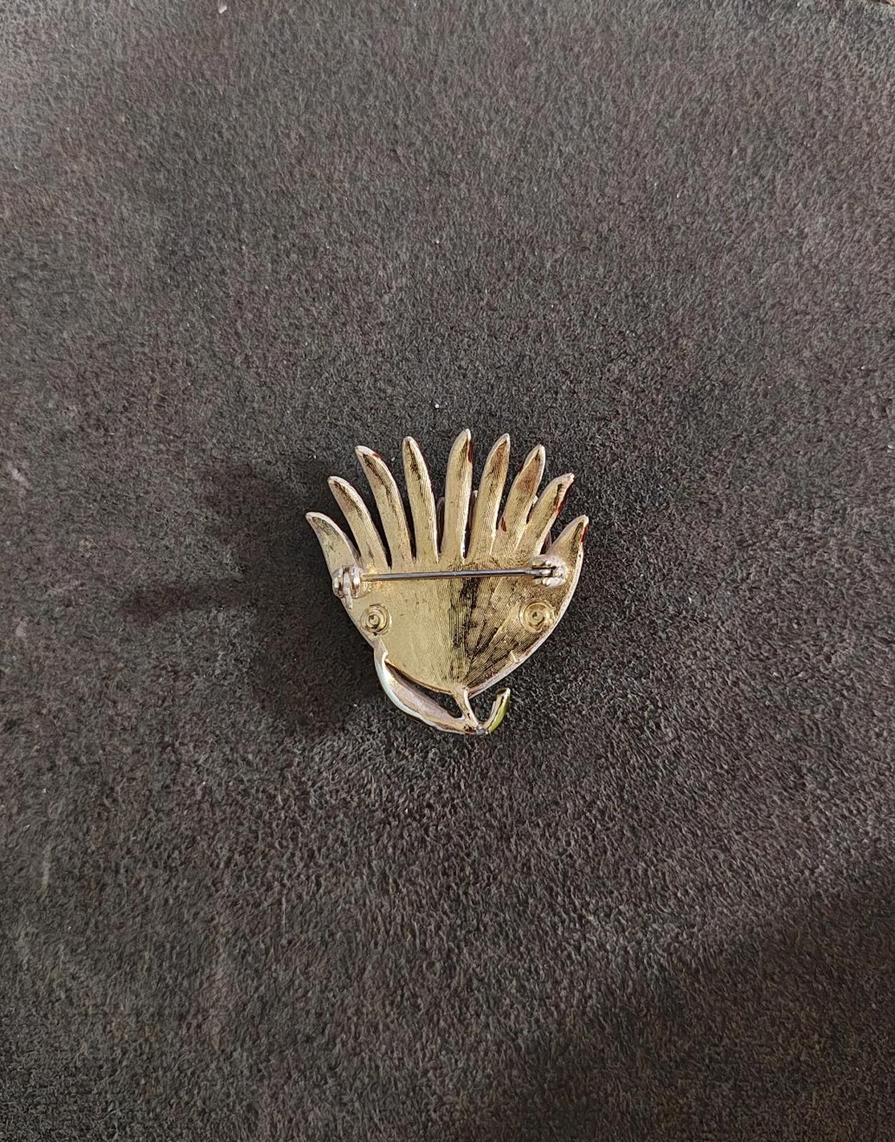 1970s Brown Beige Floral Enamel Brooch