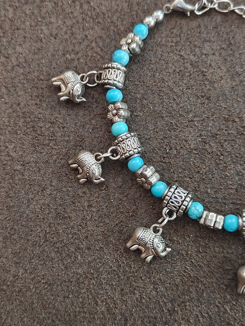 Bohemian Style Turquoise Beaded Elephant Charm Bracelet