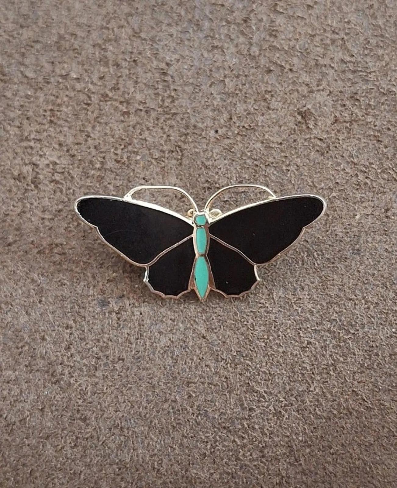 1960’s Black & Green Butterfly Enamel Pin Brooch