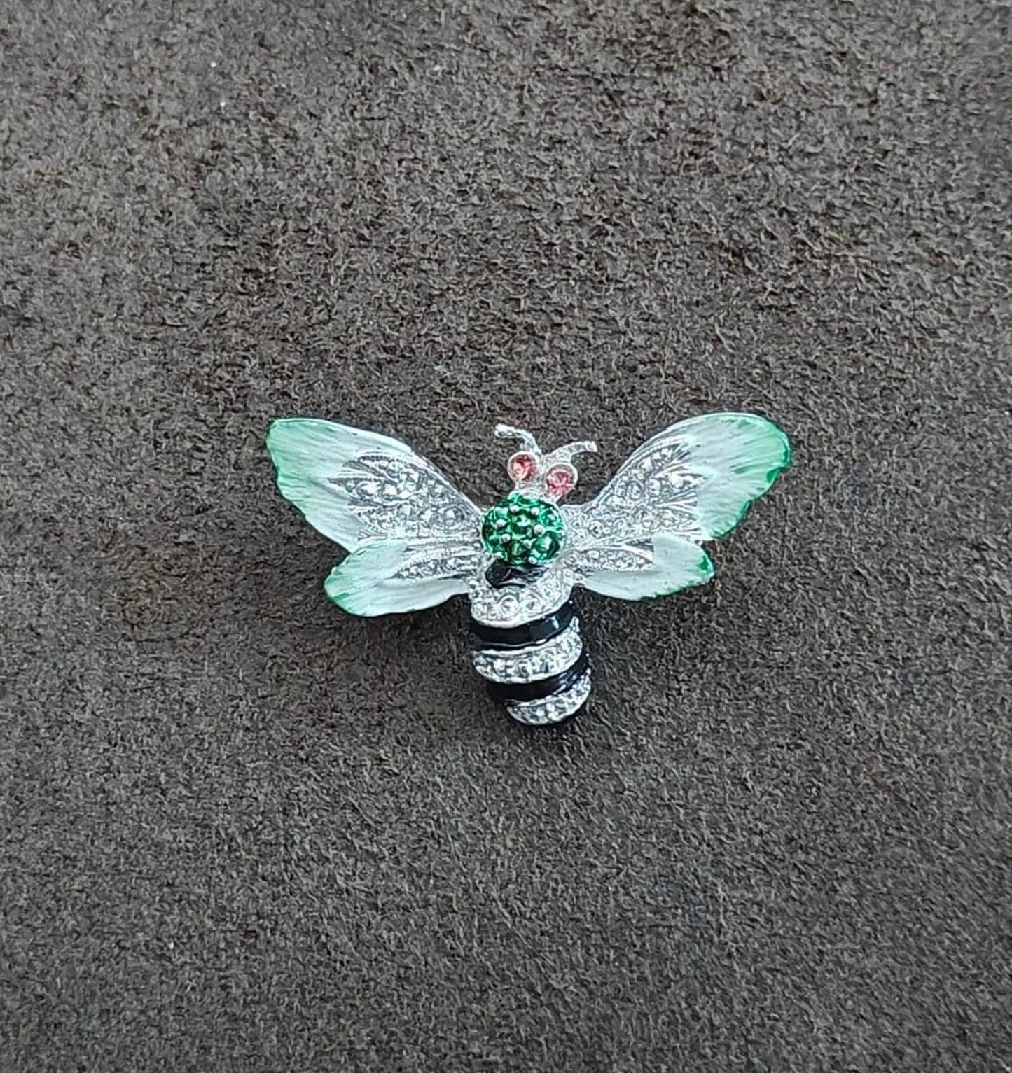 1980s Silver Tone Bumblebee With Pink Rhinestone Eyes Enamel Brooch Pin