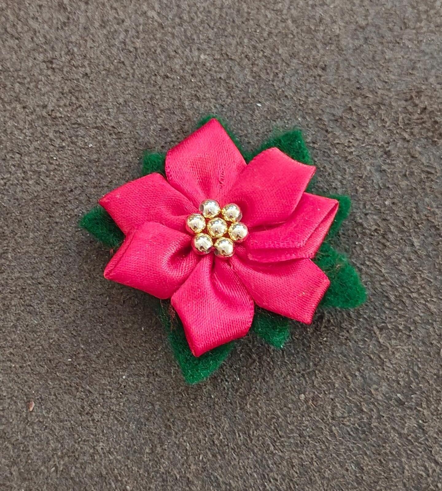 Hand Crafted Poinsettia Fabric Flower Brooch