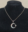 Dainty 925 Sterling Silver White Fire Opal Moon & Star Celestial Necklace
