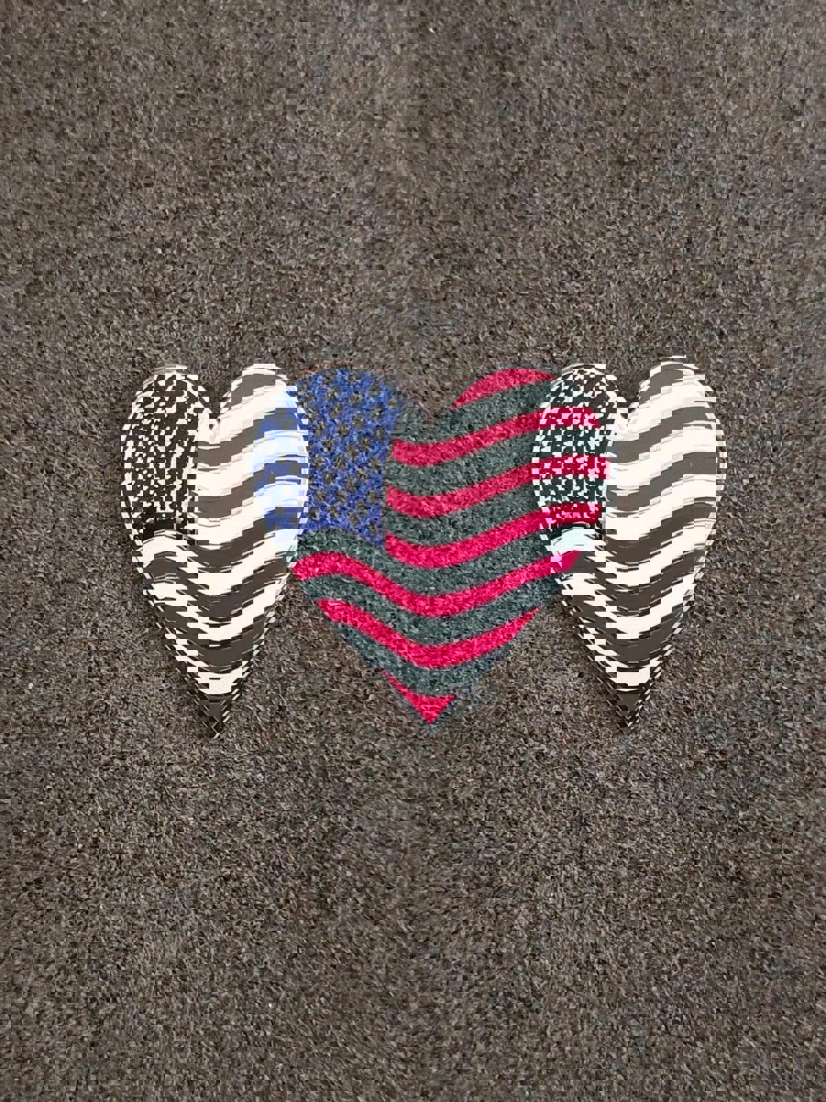 1980's Wavy American Flag Heart Silver Tone Pin