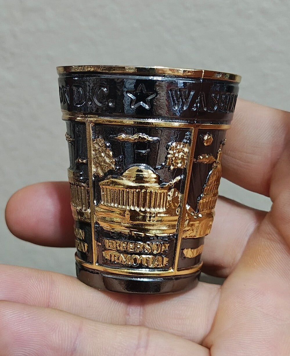 Washington D.C. Souvenir Gold & Black 3D Embosses Shot Glass