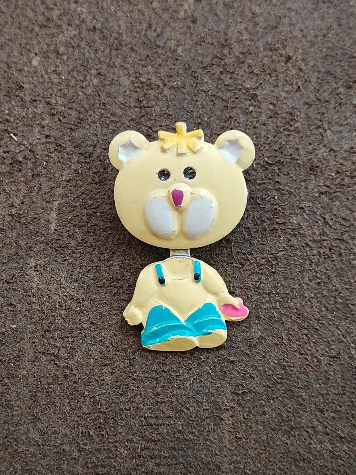 1970s/80s Metal Articulated Yellow, Blue and Pink Enamel Teddy Bear Brooch