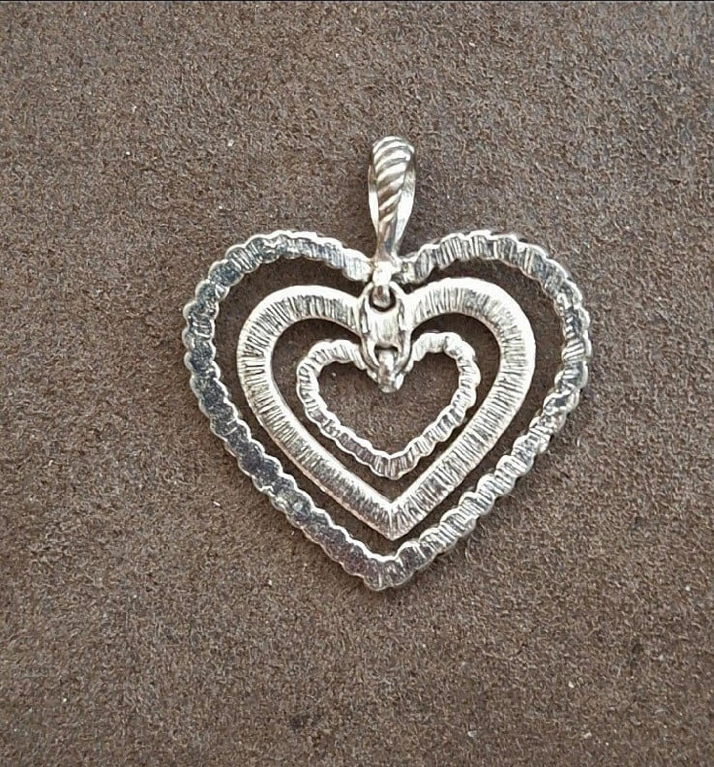 Vintage Rope Style Three Hearts With Sparkly Rhinestones Silver Tone Dan