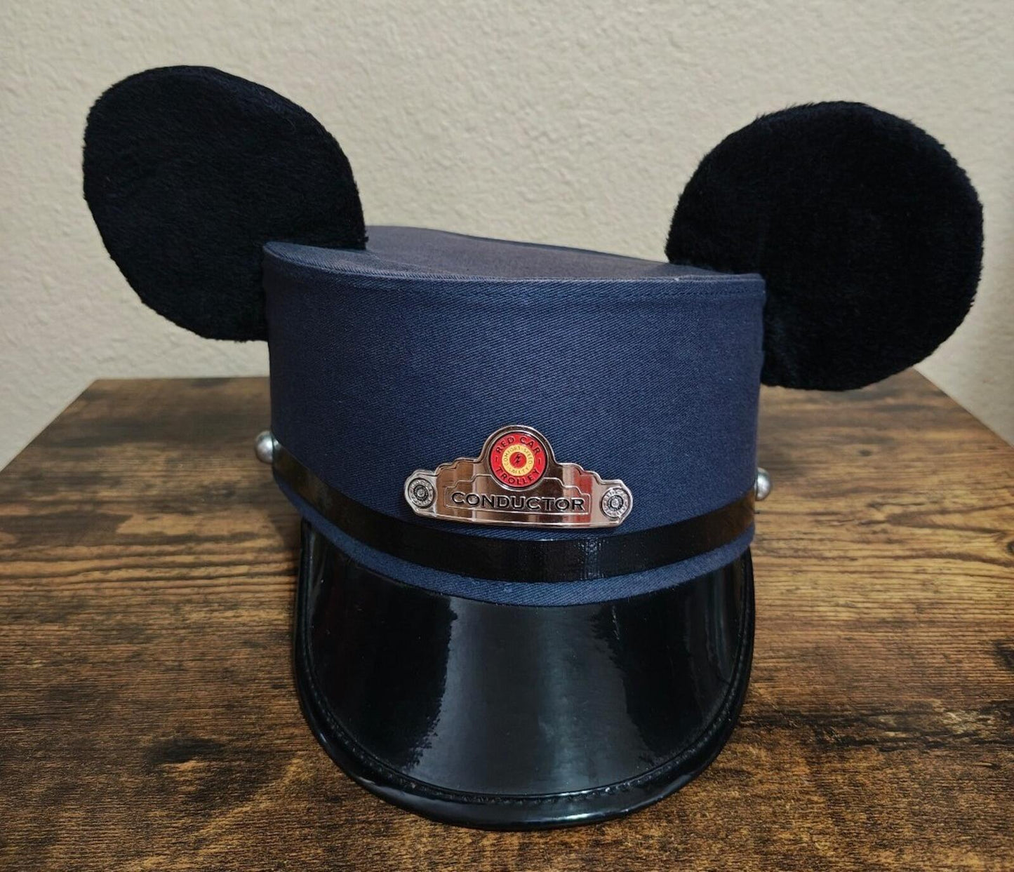Disney Parks Blue Mickey Mouse Ears Conductor Hat Red Car Trolly