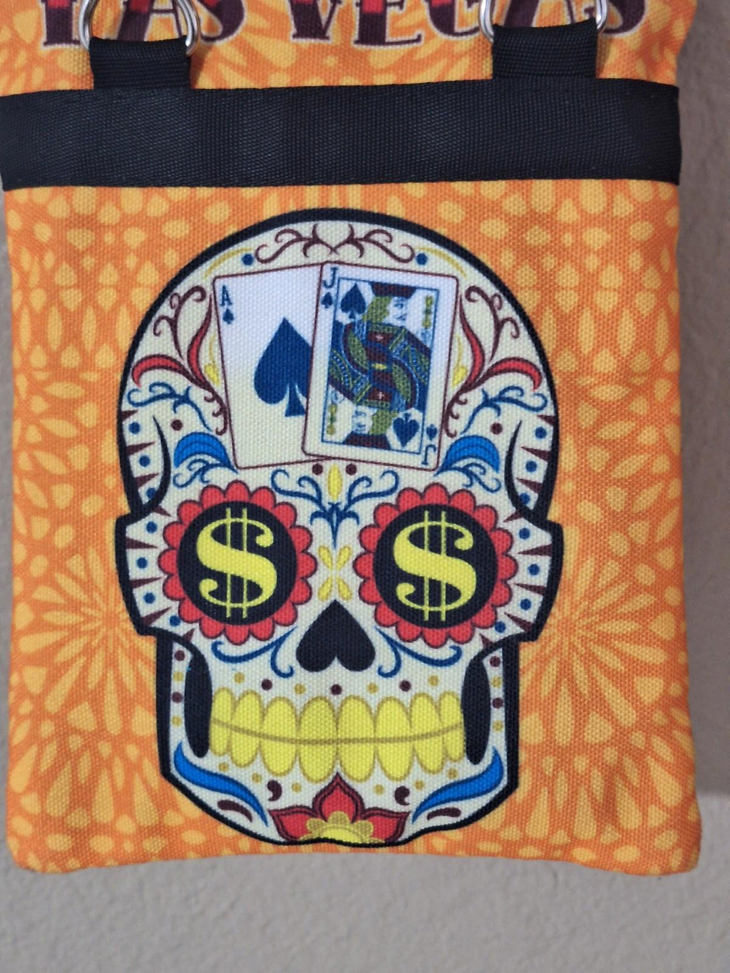Welcome To Fabulous Las Vegas Orange Zippered Skull With Heart Accents Purse