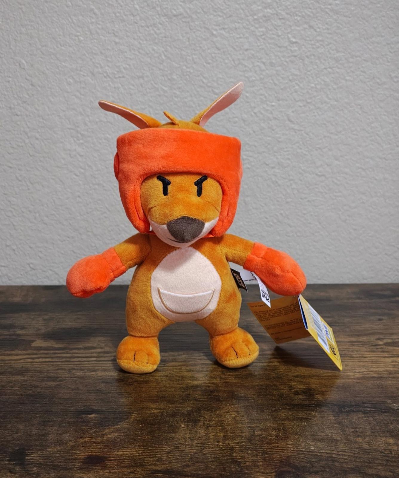 8-inch Stumble Guys boxing roo orange plush kangaroo standing, with swing tag attached
