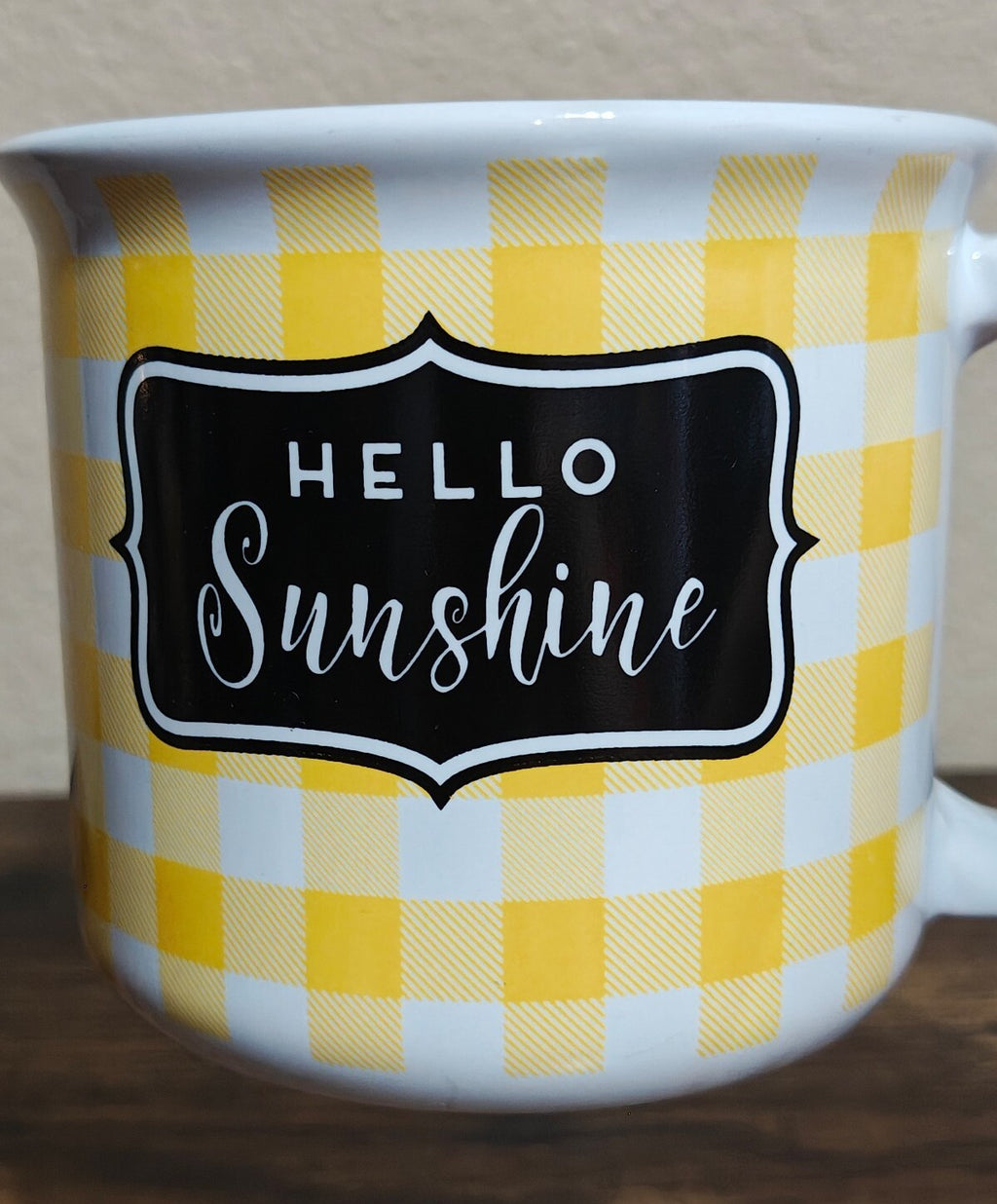 Hello Sunshine Yellow, Black & White Gingham Mug
