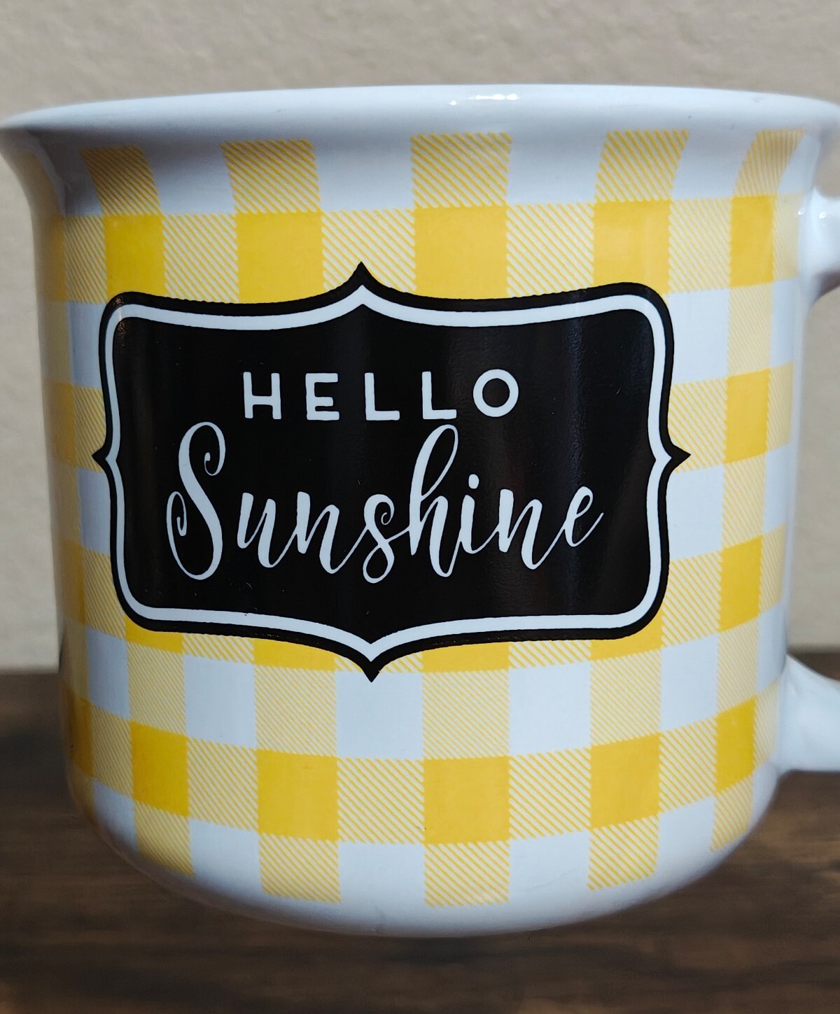 Hello Sunshine Yellow, Black & White Gingham Mug