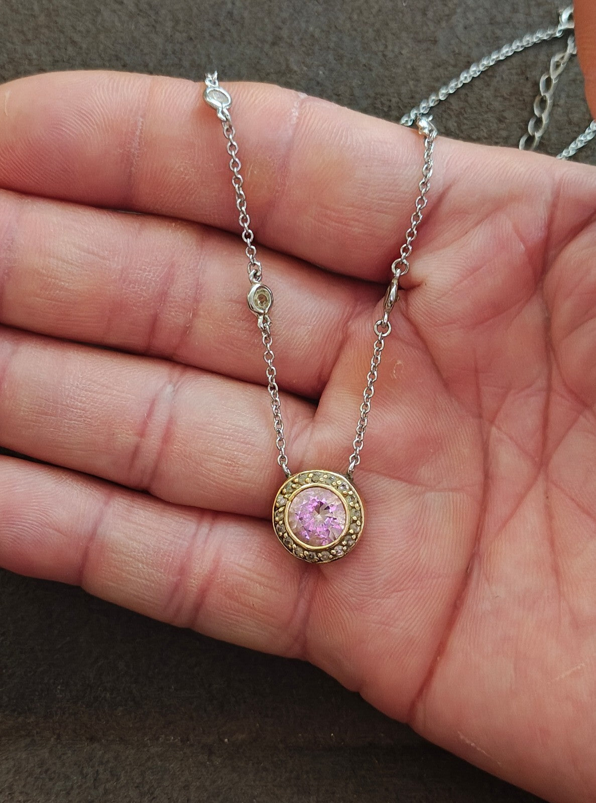 Exquisite Vintage Inspired Two-Tone Pink Halo Station Necklace