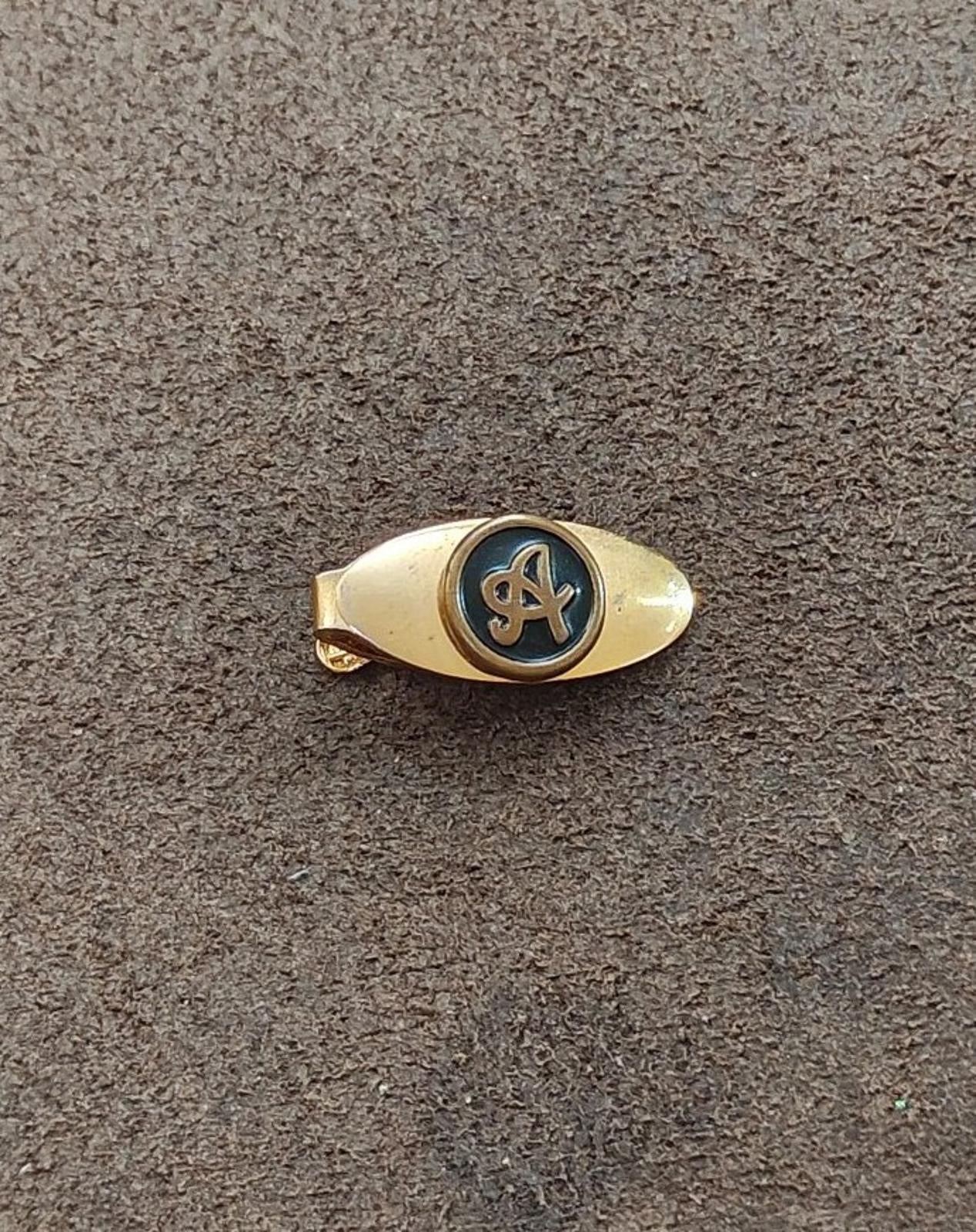 1950s/60s Gold Tone With Black Enamel Monogram Initial Letter Fancy A Tie Clip