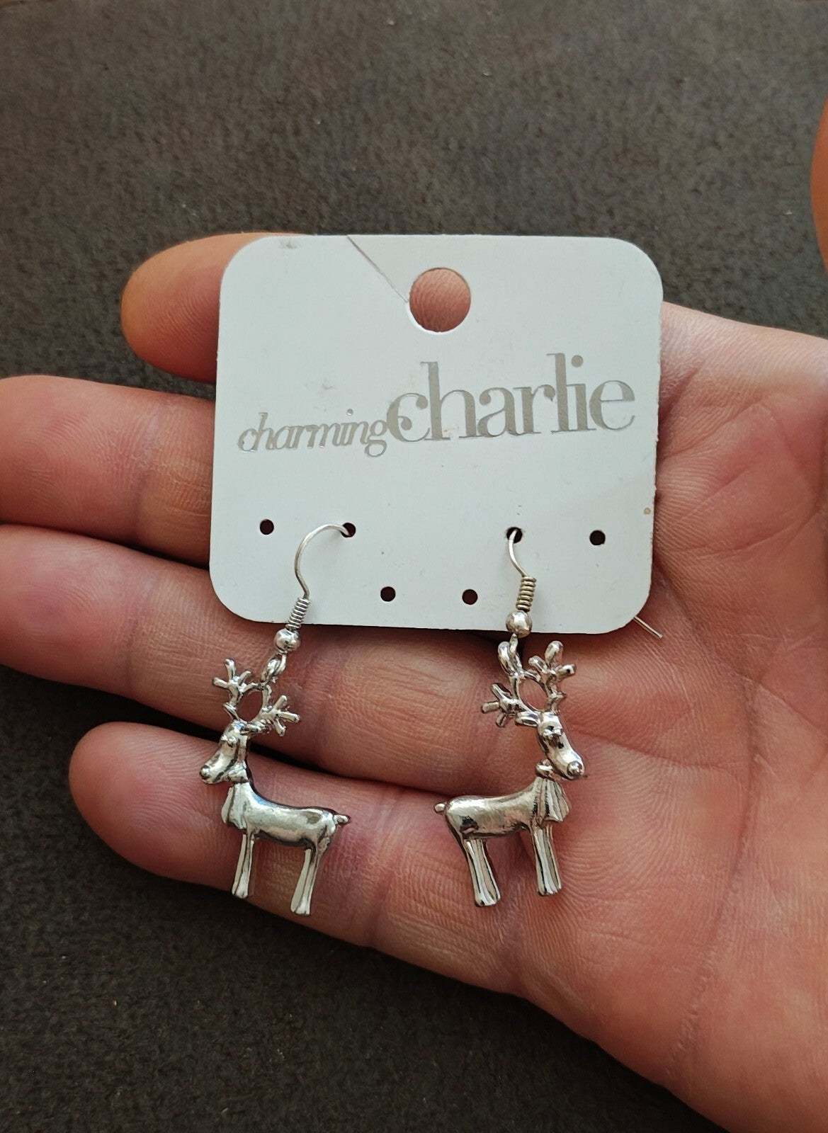 Charming Charlie Vintage Style Silver Reindeer Dangle Earrings