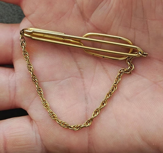 1930s Signed Swank Art Deco Style Gold Tone Tie Bar/Tie Clip