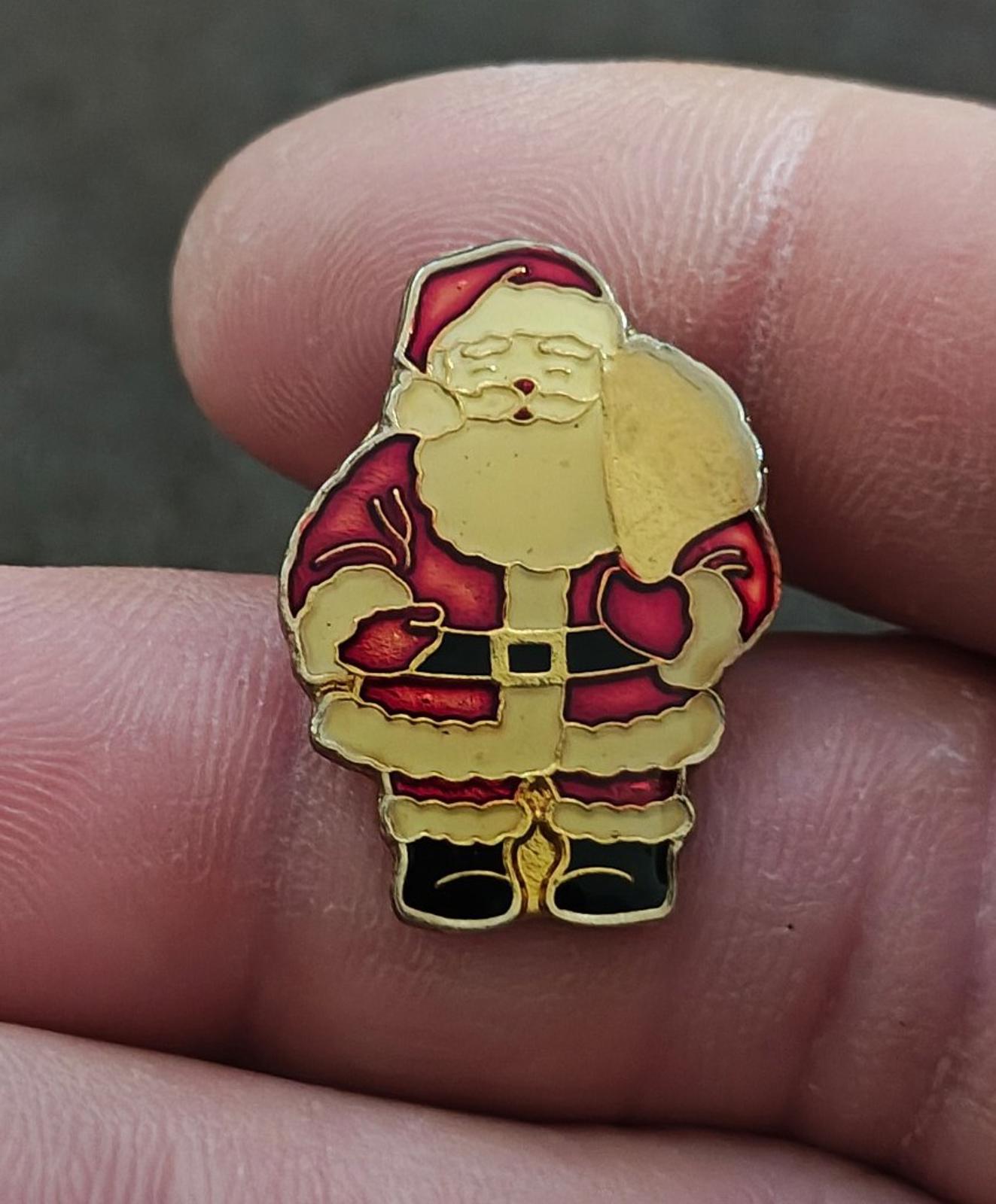 1980s  Santa Claus Carrying Gifts Gold Tone Enamel Pin