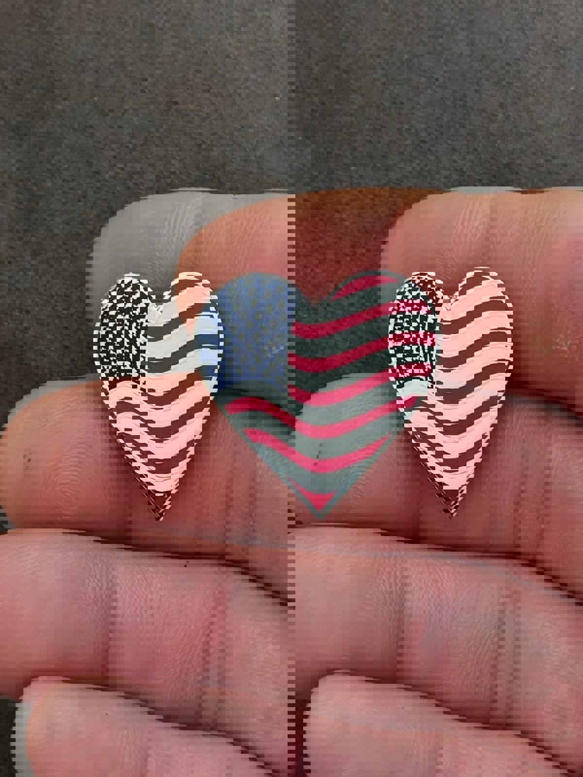 1980's Wavy American Flag Heart Silver Tone Pin