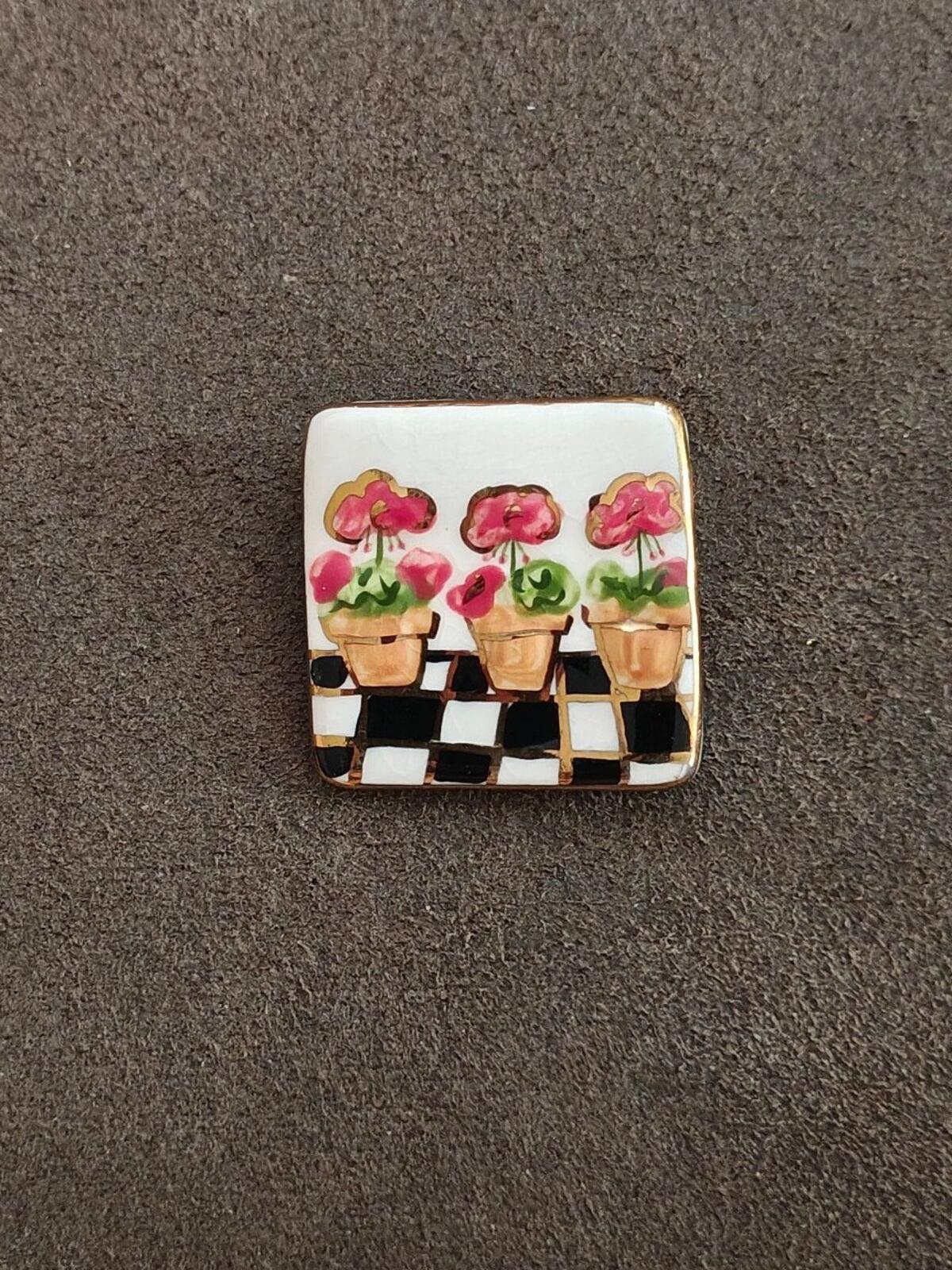 1990s Colorful Glazed Ceramic Flower Brooch