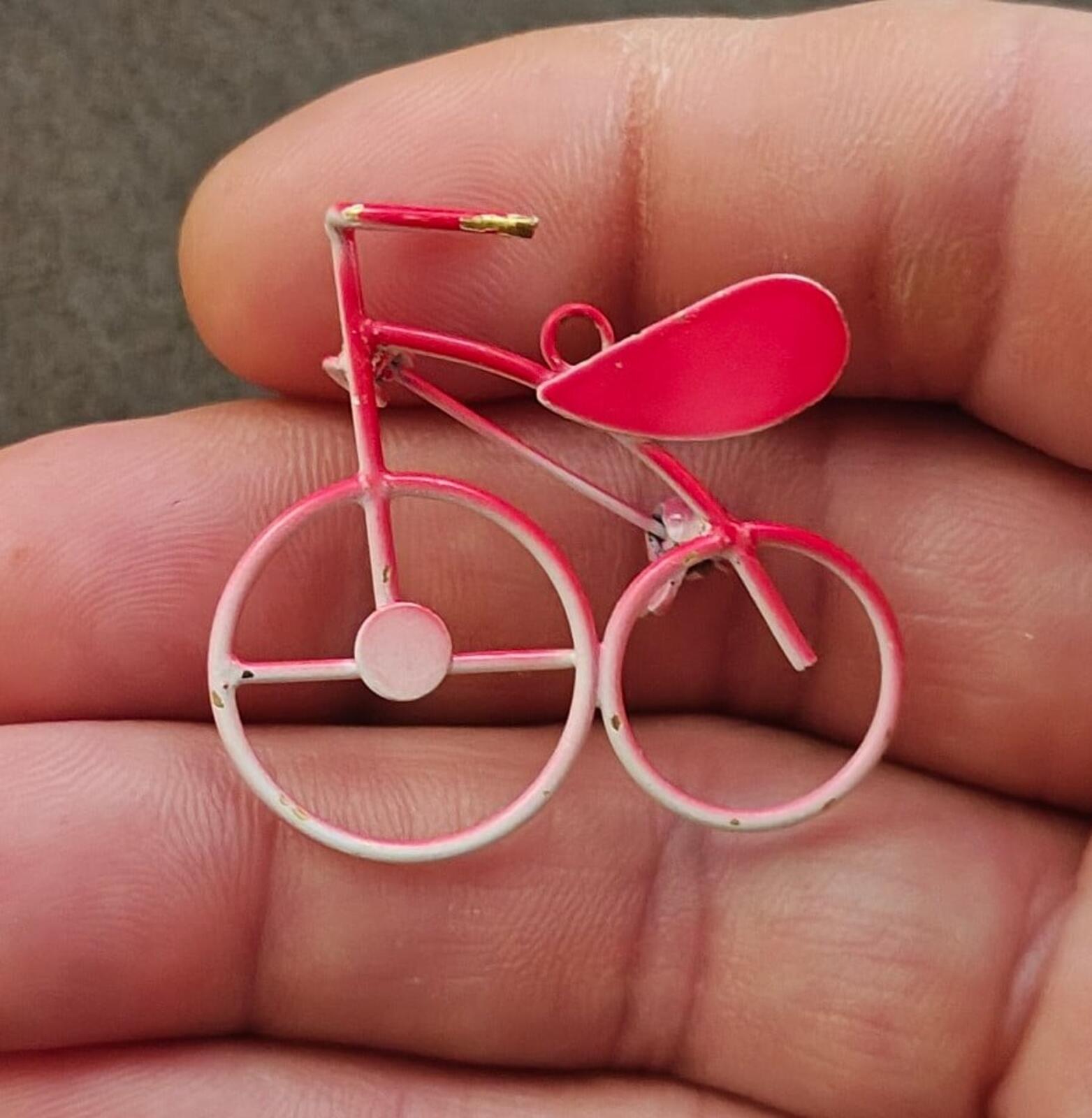 1980s Hot Pink Metal Bicycle Brooch & Pendant