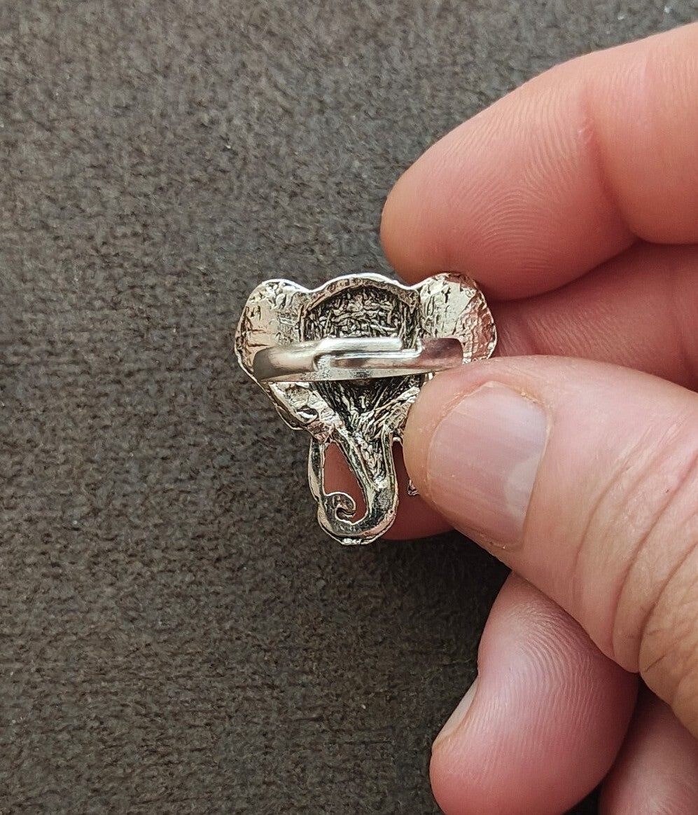 Bohemian Style Silver Tone With Faux Turquoise Stones Elephant Statement Ring