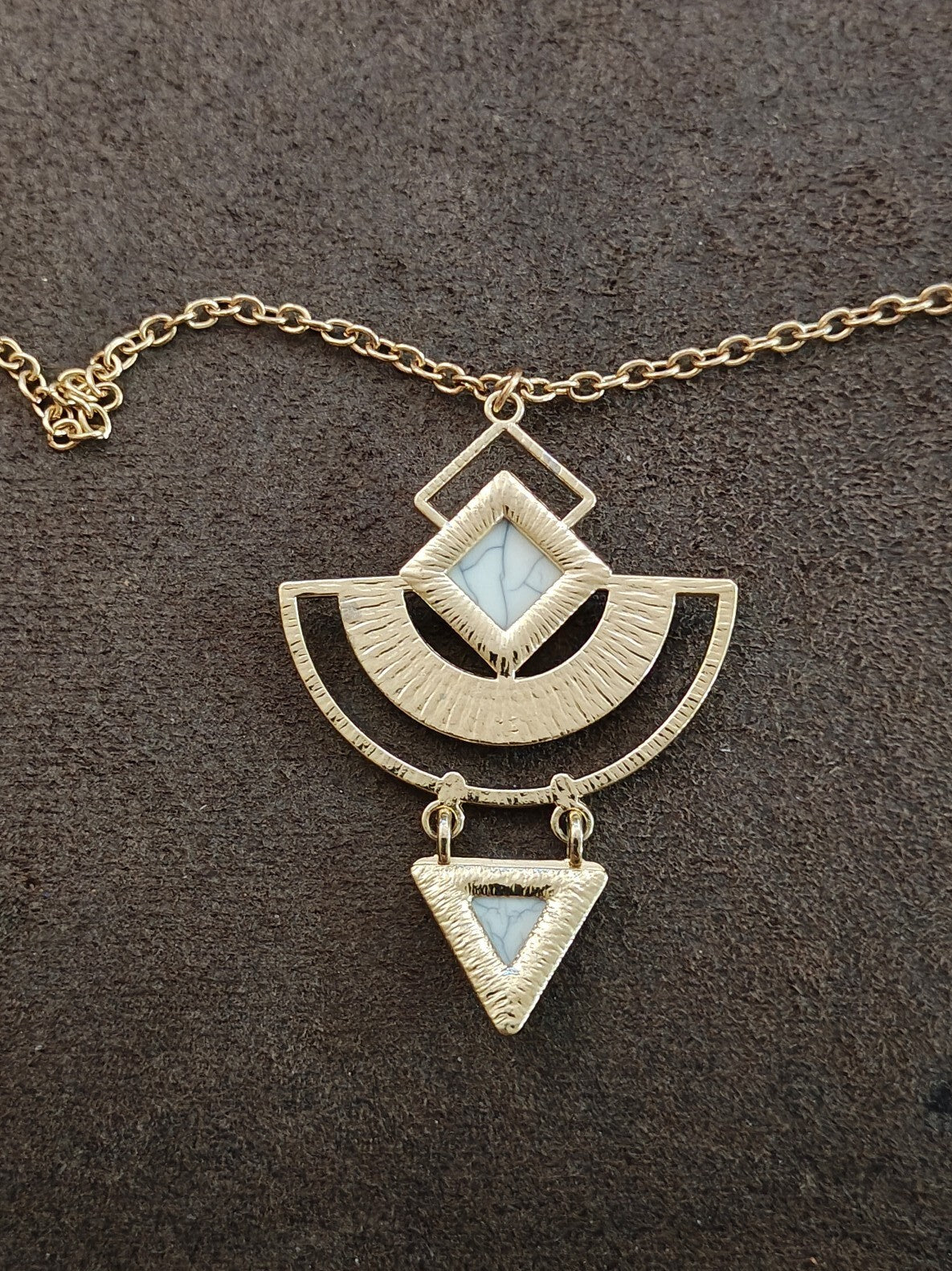 Modern Geometric Abstract Gemmed Gold Tone Pendant Necklace