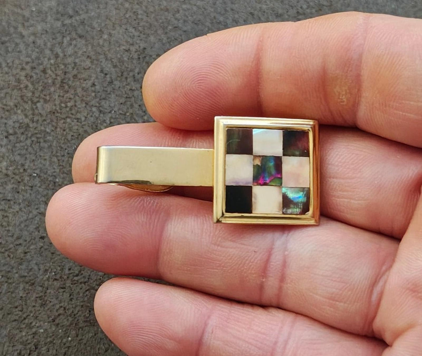 1960s Chequered Design Gold Tone Tie Bar