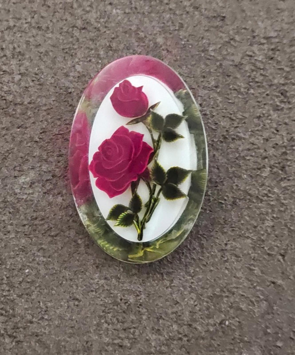 1940s/50s Reversed Carved Lucite Red Rose Brooch